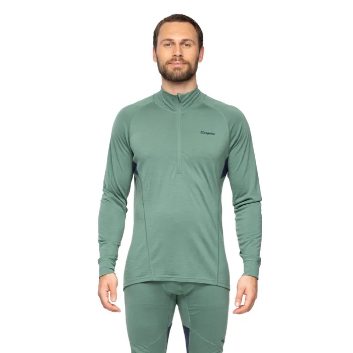 Bergans Of Norway Wool Longsleeved Shirts InnerPure Merino Half Zip Dark Jade Green Navy Blue 8211 Men