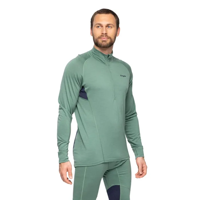 Bergans Of Norway Wool Longsleeved Shirts InnerPure Merino Half Zip Dark Jade Green Navy Blue 8211 Men