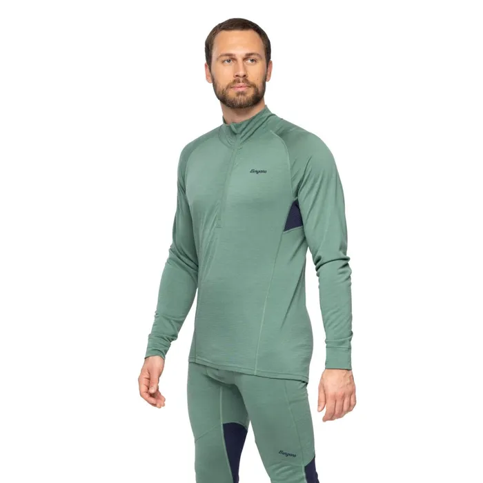 Bergans Of Norway Wool Longsleeved Shirts InnerPure Merino Half Zip Dark Jade Green Navy Blue 8211 Men