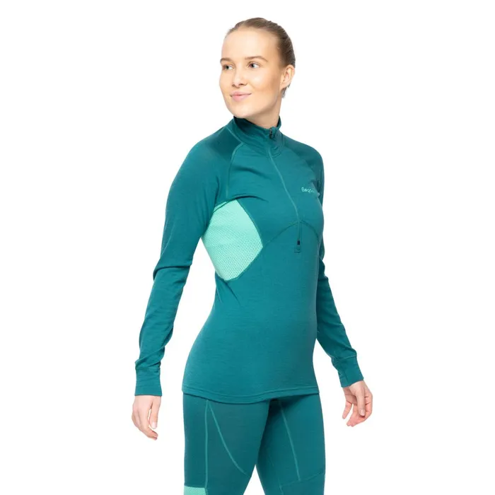 Bergans Of Norway Wool Longsleeved Shirts InnerPure Merino Half Zip Malachite Green Light Malachite Green 8211 Women