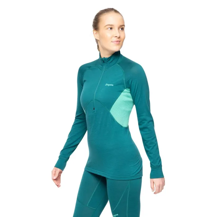 Bergans Of Norway Wool Longsleeved Shirts InnerPure Merino Half Zip Malachite Green Light Malachite Green 8211 Women