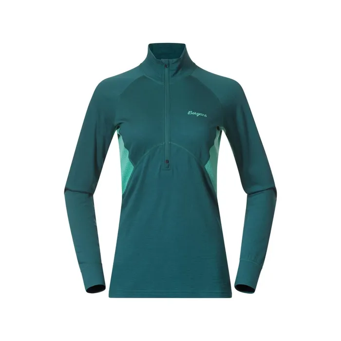 Bergans Of Norway Wool Longsleeved Shirts InnerPure Merino Half Zip Malachite Green Light Malachite Green 8211 Women