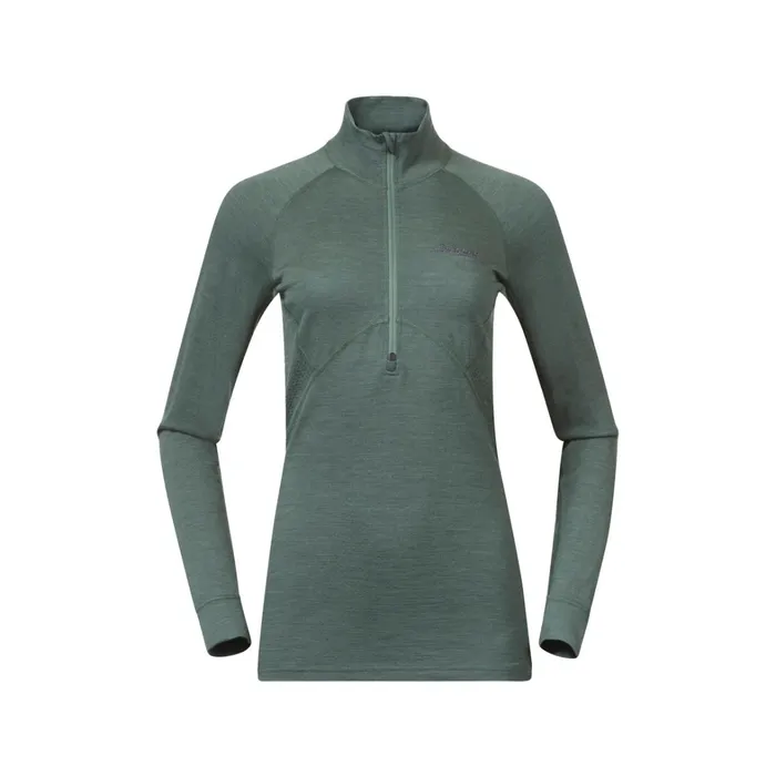 Bergans Of Norway Wool Longsleeved Shirts InnerPure W Half Zip Dark Jade Green 8211 Women
