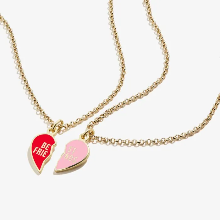 Best Friend Necklaces Pink Red Set Of 2 Shiny Gold Women Alex And Ani Heart