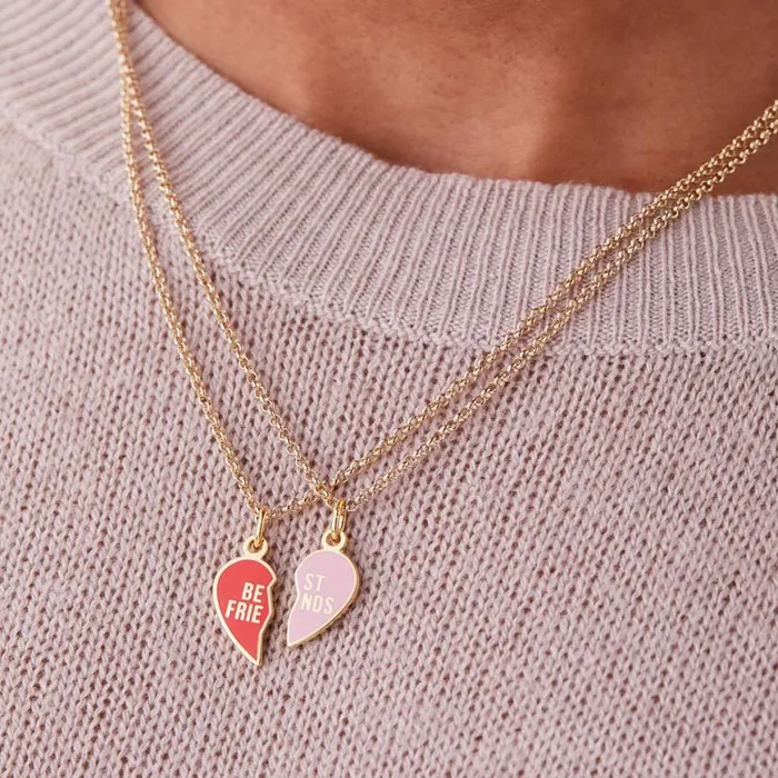 Best Friend Necklaces Pink Red Set Of 2 Shiny Gold Women Alex And Ani Heart Best Friend Necklaces Pink Red Set Of 2 Shiny Gold Women Alex And Ani Heart