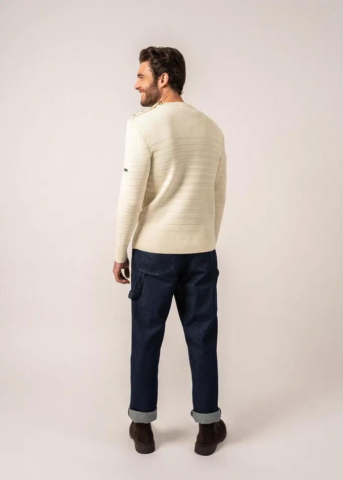 Binic Cap Striped Breton Sweater ToneOnTone Stripes Soft Wool Ivory Men Saint James Breton Sweaters