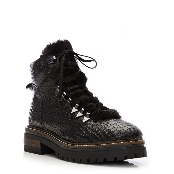 Black Boots Women Moda In Pelle Chikkara Black Croc