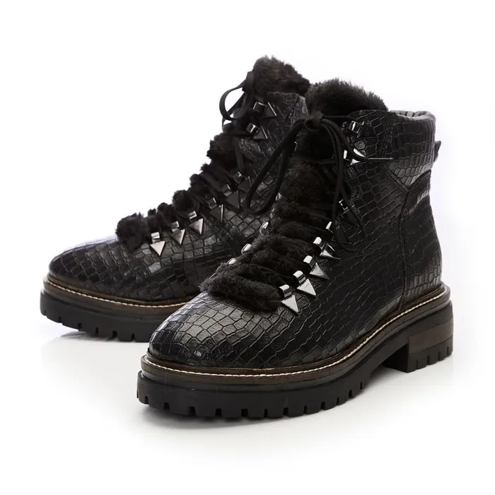 Black Boots Women Moda In Pelle Chikkara Black Croc