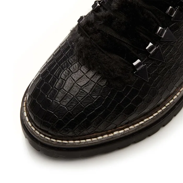 Black Boots Women Moda In Pelle Chikkara Black Croc