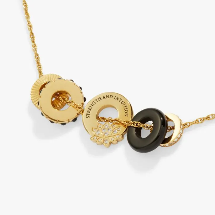 Black Onyx Lotus Charm Necklace Stainless Steel Gold Women Alex And Ani Flower