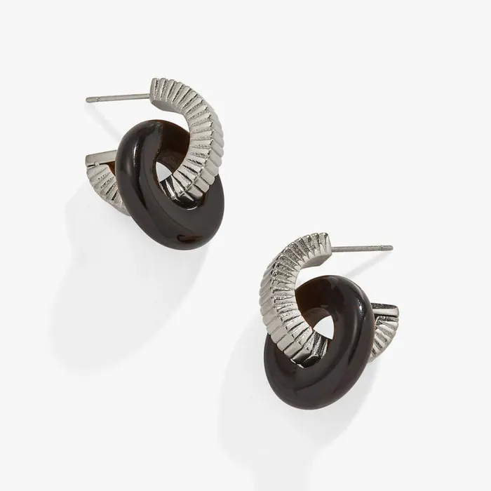 Black Onyx Textured Earrings Stainless Steel Silver Women Alex And Ani Growth New Beginnings