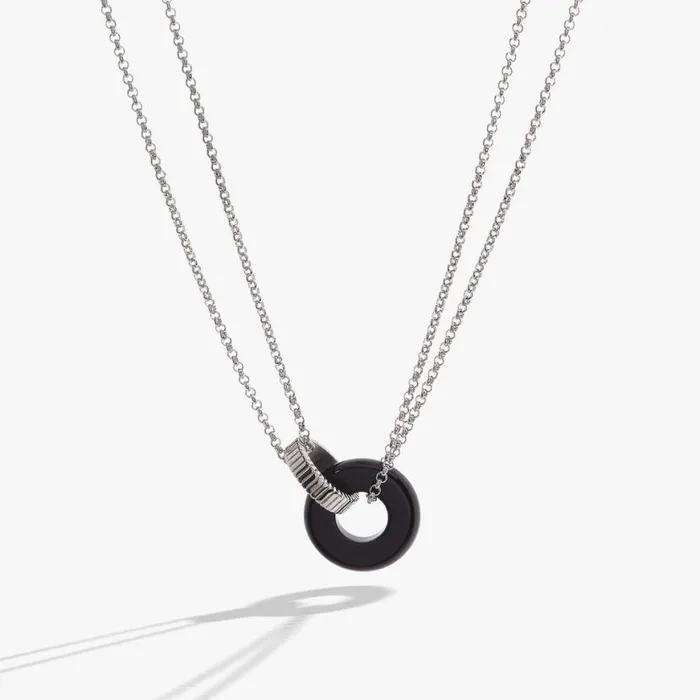 Black Onyx Textured Necklace Stainless Steel Silver Women Alex And Ani Fine Jewelry Black Onyx Textured Necklace Stainless Steel Silver Women Alex And Ani Fine Jewelry