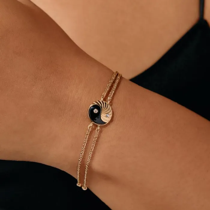 Black Onyx Yin Yang Precious Bracelet 14kt Gold Over Sterling Silver Women Alex And Ani Spiritual Religious