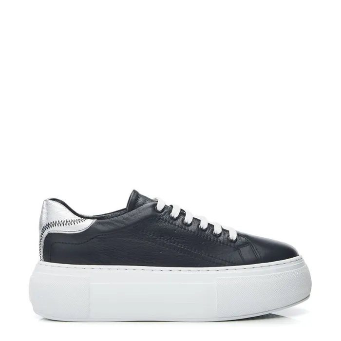 Black Trainers Women Moda In Pelle Bsoleful BKendri Black Silver Leather