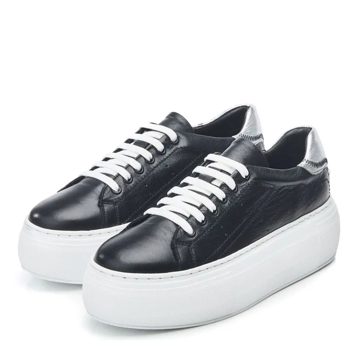 Black Trainers Women Moda In Pelle Bsoleful BKendri Black Silver Leather