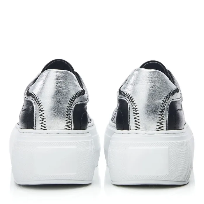 Black Trainers Women Moda In Pelle Bsoleful BKendri Black Silver Leather