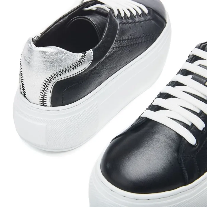 Black Trainers Women Moda In Pelle Bsoleful BKendri Black Silver Leather
