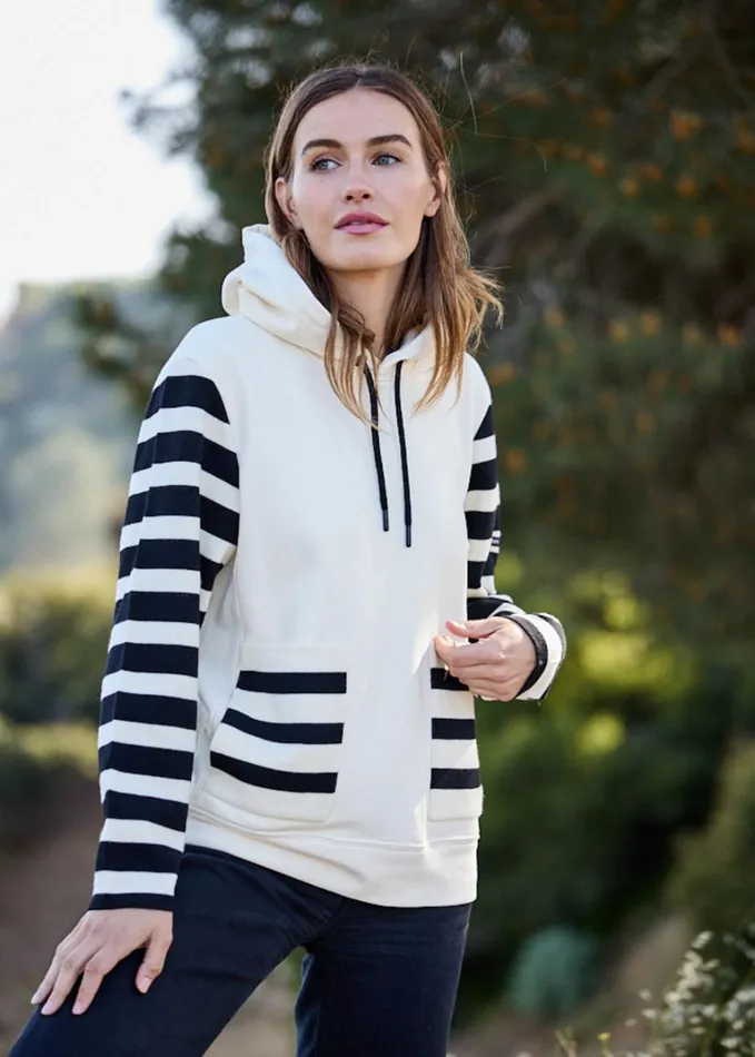 Blizzard Hoodie In Wool And Cotton By Isabelle Ballu Ivoryblack Women Saint James Aw24 Blizzard Hoodie In Wool And Cotton By Isabelle Ballu Ivoryblack Women Saint James Aw24