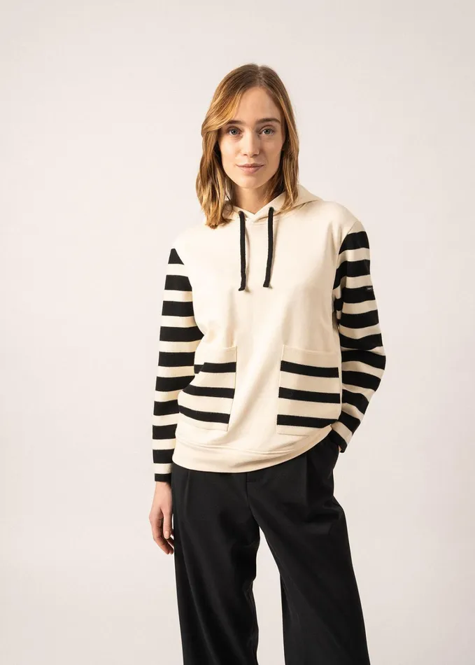 Blizzard Hoodie In Wool And Cotton By Isabelle Ballu Ivoryblack Women Saint James Aw24