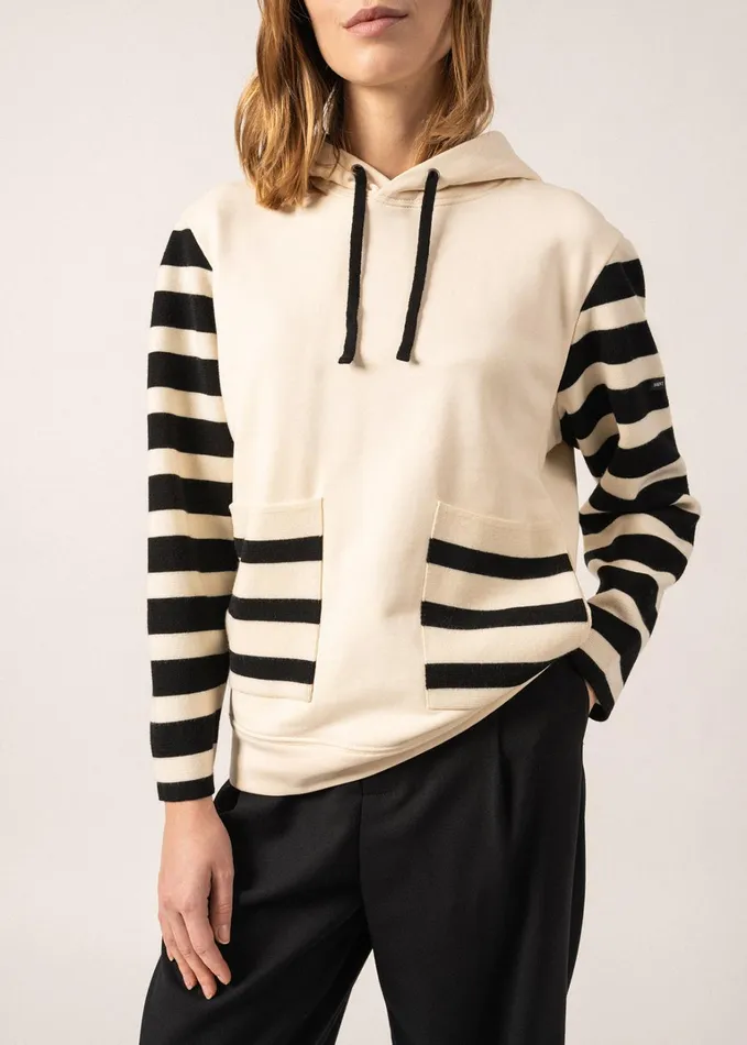 Blizzard Hoodie In Wool And Cotton By Isabelle Ballu Ivoryblack Women Saint James Aw24