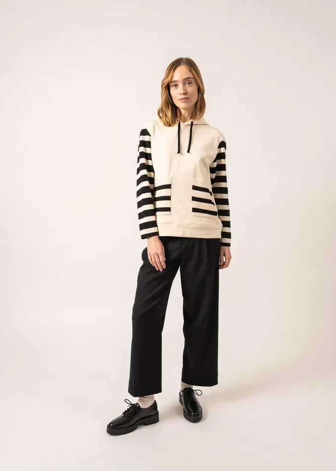 Blizzard Hoodie In Wool And Cotton By Isabelle Ballu Ivoryblack Women Saint James Aw24
