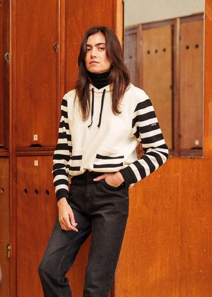 Blizzard Hoodie In Wool And Cotton By Isabelle Ballu Ivoryblack Women Saint James Aw24
