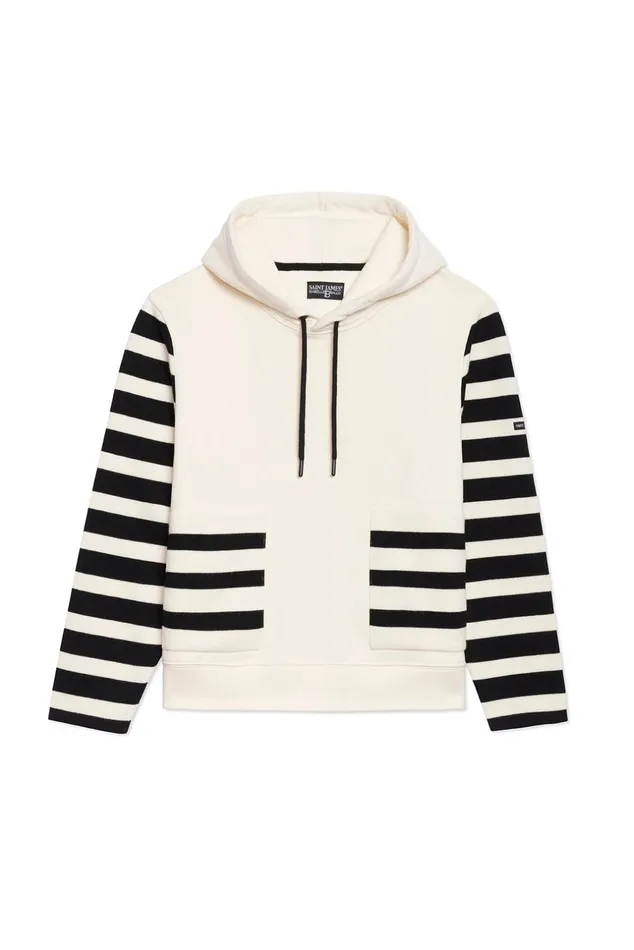 Blizzard Hoodie In Wool And Cotton By Isabelle Ballu Ivoryblack Women Saint James Aw24