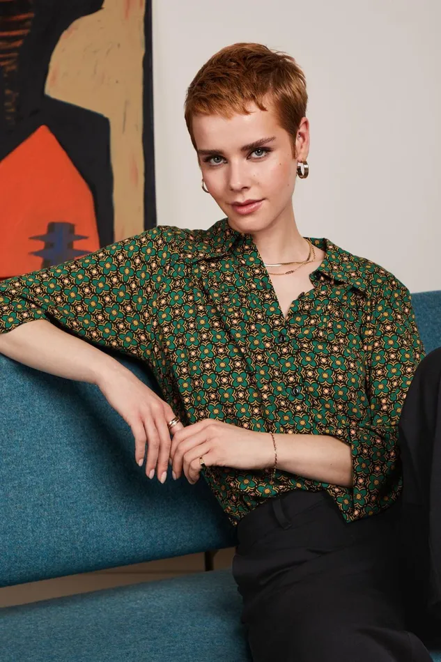 Blouses Women King Louie Edith Blouse Valley Peacock Green 8211 Valley