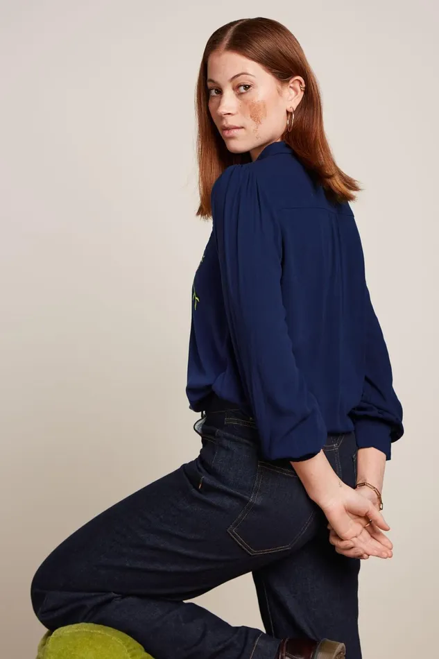 Blouses Women King Louie Maisie Blouse Dakota Embroidery Evening Blue 8211 Dakota Embroidery