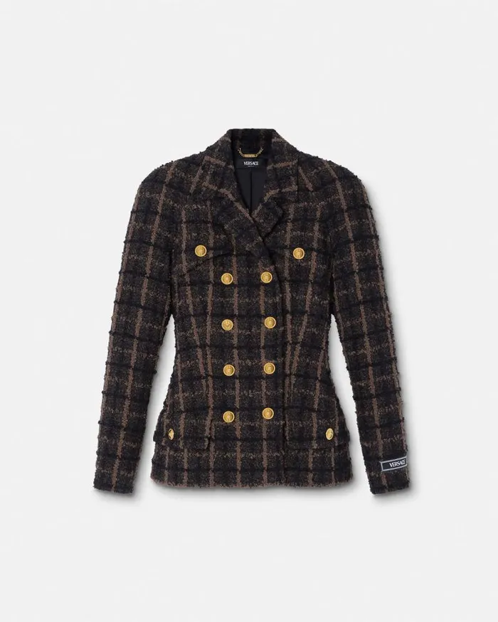Boucl Tweed Fitted Raglan Blazer Brown Women Versace Blazer and Jackets