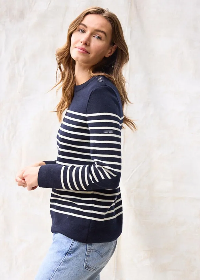 Bregancon Breton Striped Sweater With Jacquard Elbow Patch Navyivory Women Saint James Breton Sweaters