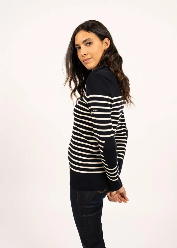 Bregancon Breton Striped Sweater With Jacquard Elbow Patch Navyivory Women Saint James Breton Sweaters