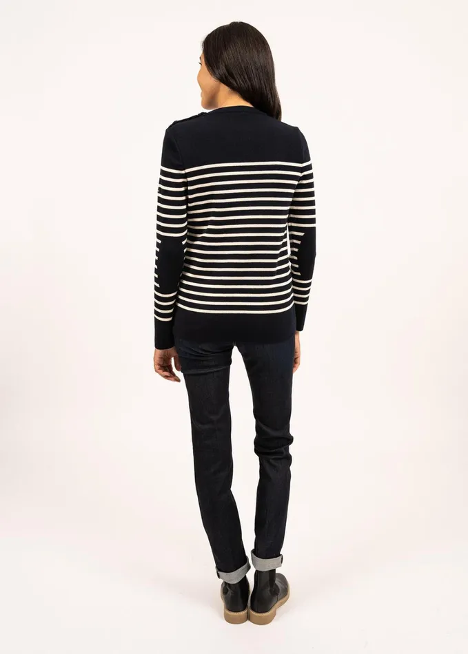 Bregancon Breton Striped Sweater With Jacquard Elbow Patch Navyivory Women Saint James Breton Sweaters