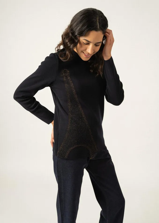 Bregancon Eiffel Breton Sweater With Lurex Eiffel Tower Motif Navybronze Women Saint James Breton Sweaters