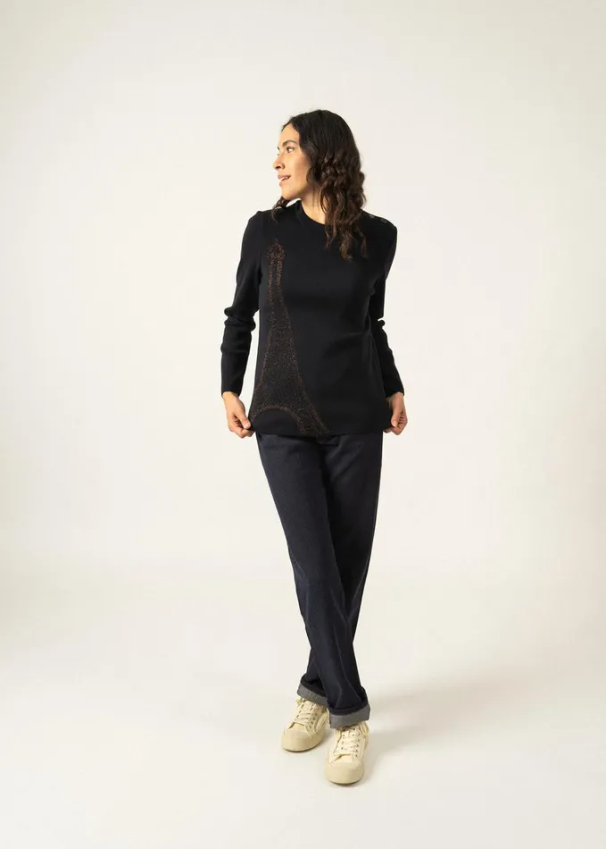 Bregancon Eiffel Breton Sweater With Lurex Eiffel Tower Motif Navybronze Women Saint James Breton Sweaters