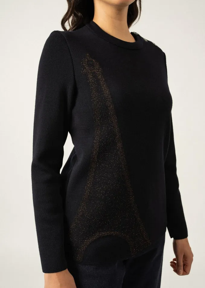Bregancon Eiffel Breton Sweater With Lurex Eiffel Tower Motif Navybronze Women Saint James Breton Sweaters
