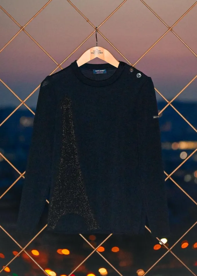 Bregancon Eiffel Breton Sweater With Lurex Eiffel Tower Motif Navybronze Women Saint James Breton Sweaters