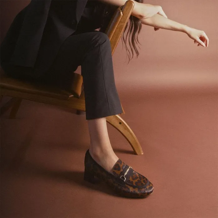 Brogues And Loafers Women Moda In Pelle Coutance Dark Leopard Print Pony