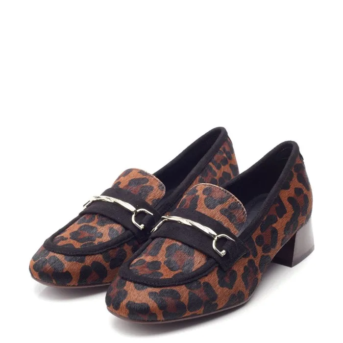 Brogues And Loafers Women Moda In Pelle Coutance Dark Leopard Print Pony