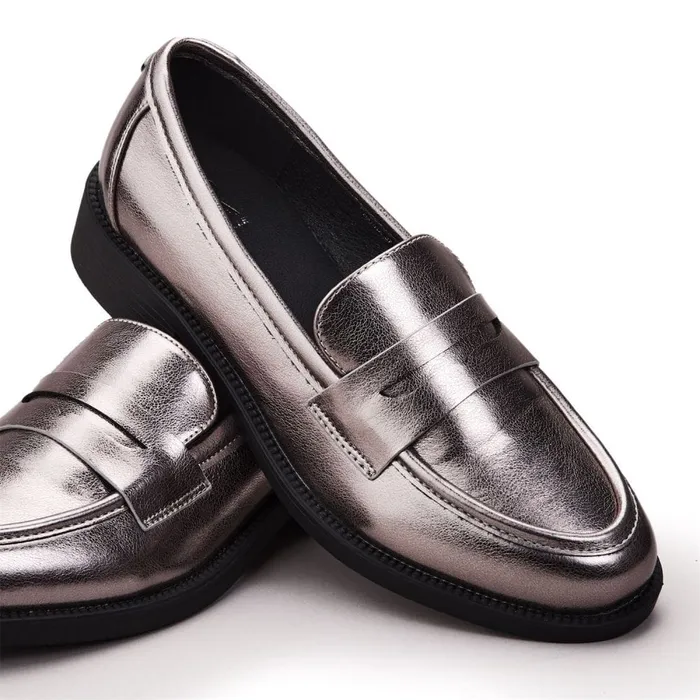 Brogues And Loafers Women Moda In Pelle Danna Pewter Porvair