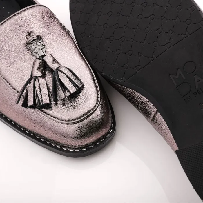 Brogues And Loafers Women Moda In Pelle Emmarose Pewter Leather