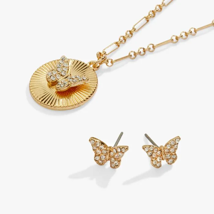 Butterfly Charm Necklace And Stud Earring Gift Set Gold Women Alex And Ani Jewelry Sets Butterfly Charm Necklace And Stud Earring Gift Set Gold Women Alex And Ani Jewelry Sets