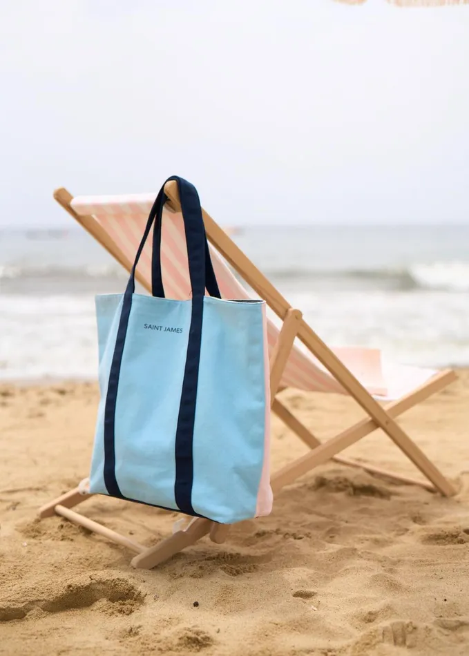 Cabas Reversible Tote Bag 100 Cotton Lightbluepalepink Men Saint James