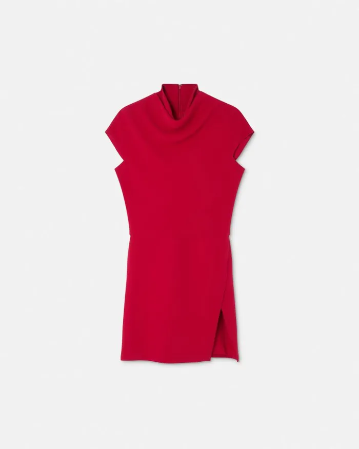 Cady DrapedNeck Slit Mini Dress Red Women Versace Dresses