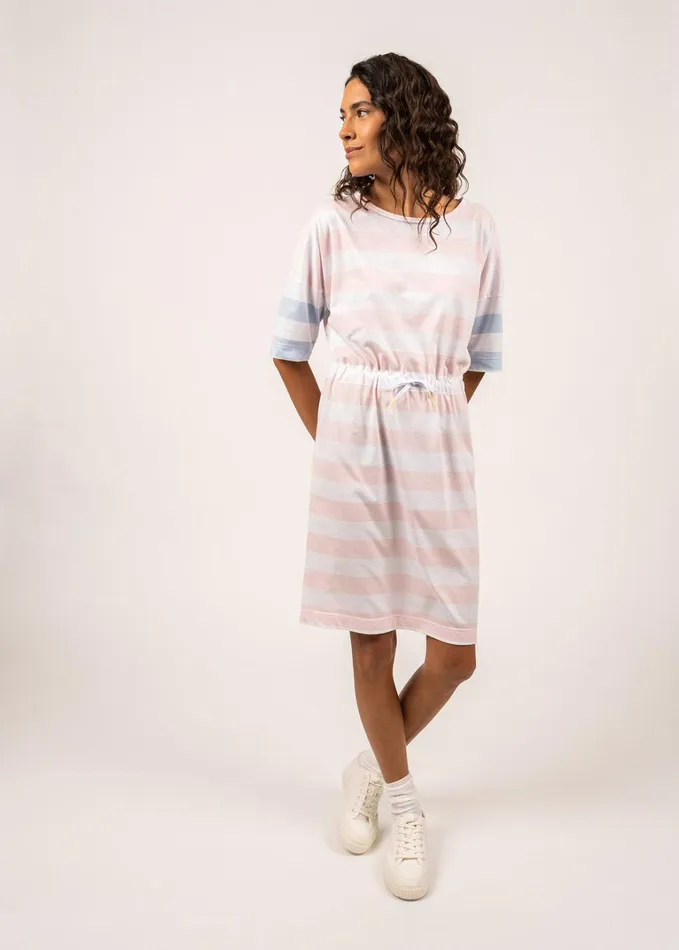 Carantec Cotton Sweatshirt Dress With Short Sleeves Whitepalepinklightblue Women Saint James Dresses Skirts and Pants