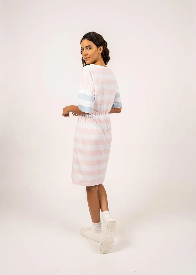 Carantec Cotton Sweatshirt Dress With Short Sleeves Whitepalepinklightblue Women Saint James Dresses Skirts and Pants