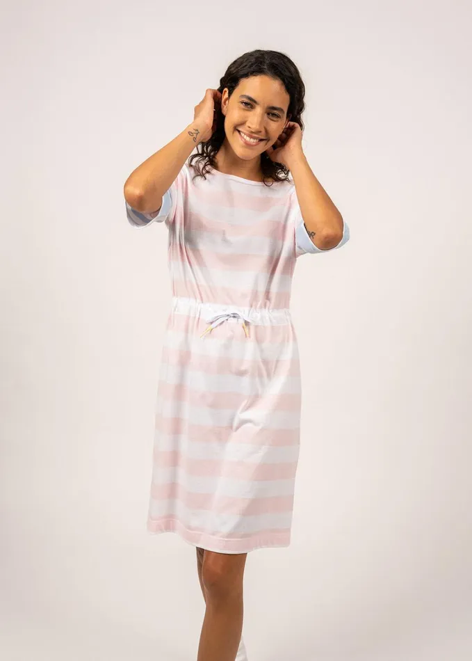 Carantec Cotton Sweatshirt Dress With Short Sleeves Whitepalepinklightblue Women Saint James Dresses Skirts and Pants