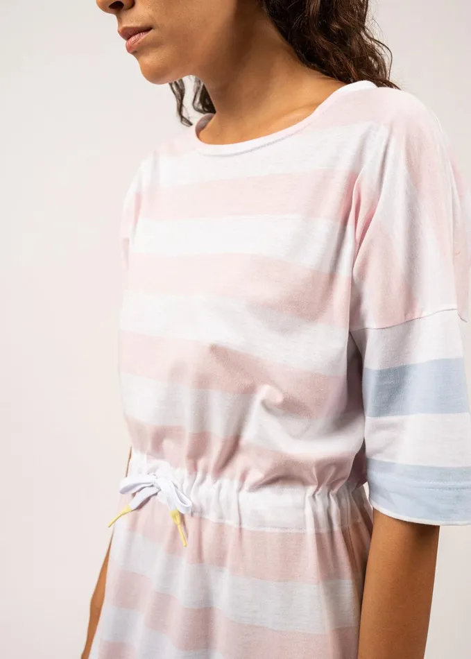 Carantec Cotton Sweatshirt Dress With Short Sleeves Whitepalepinklightblue Women Saint James Dresses Skirts and Pants