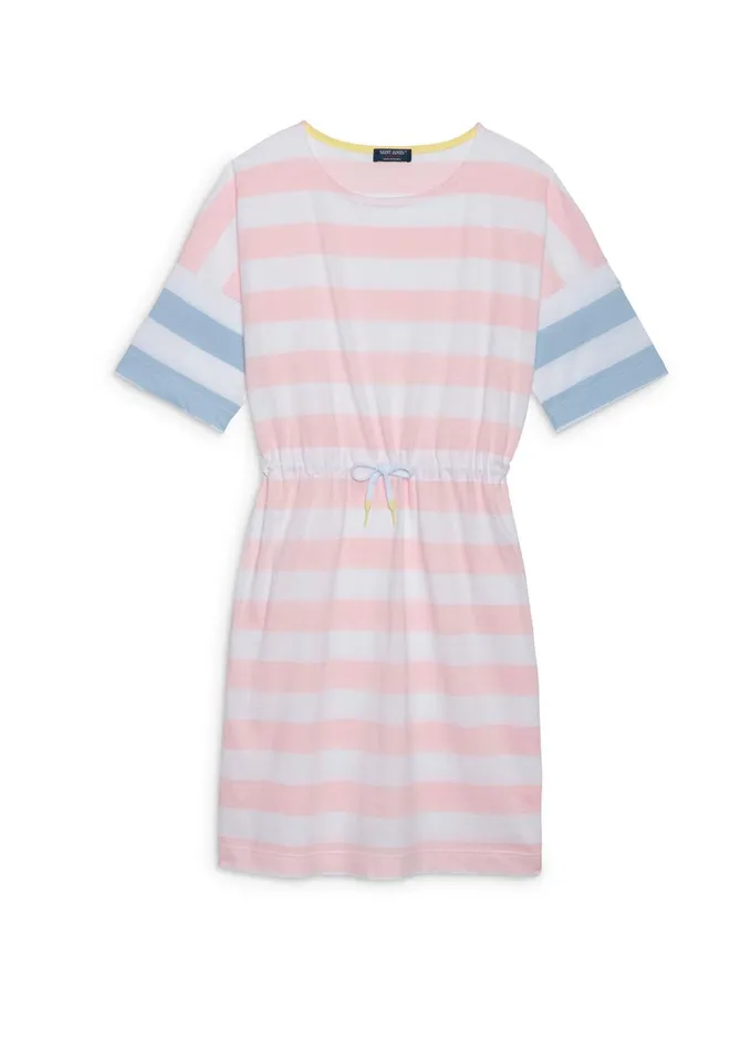 Carantec Cotton Sweatshirt Dress With Short Sleeves Whitepalepinklightblue Women Saint James Dresses Skirts and Pants