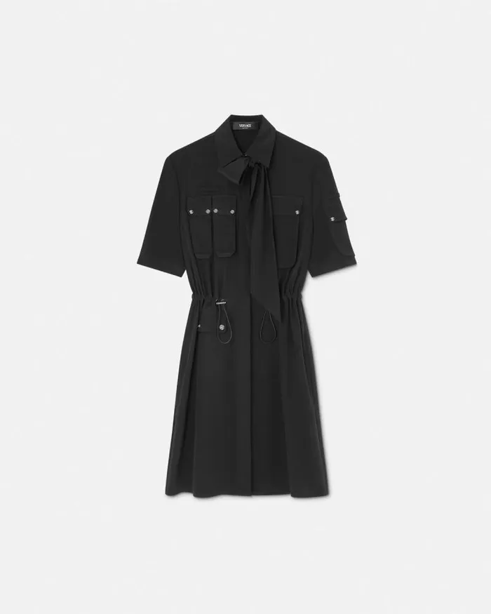 Cargo Lavallire Silk Mini Shirt Dress Black Women Versace Dresses